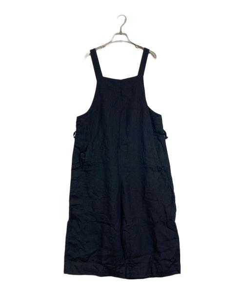 TISSU（ティシュ）TISSU (ティシュ) サイドギャザーサロペット　リネン100％ ブラック サイズ:1の古着・服飾アイテム