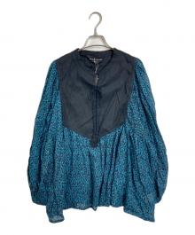 soi-e（ソワ）の古着「インド コットン ルーレックスボイル 手捺染 スキッパーネック 切替 ギャザー スモック シャツ　キナリモール」｜ネイビー