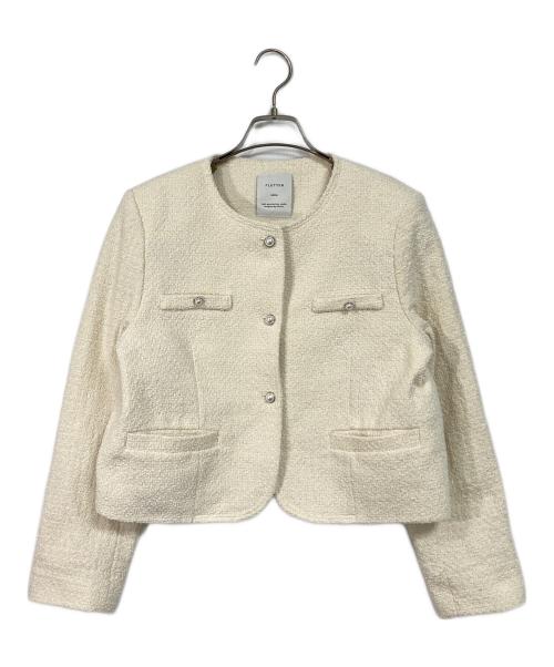 FLUTTER（フラッター）FLUTTER (フラッター) ノーカラーツイードジャケット アイボリー サイズ:実寸参照の古着・服飾アイテム