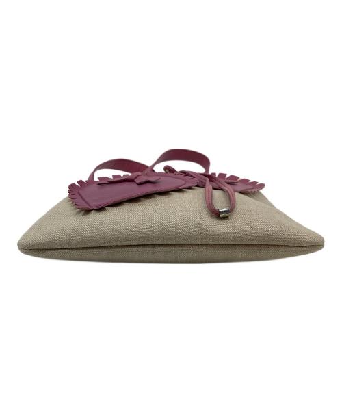 Yves Saint Laurent（イヴサンローラン）Yves Saint Laurent (イヴサンローラン) リヴゴーシュ ハート モチーフ レザー キャンバス トート バッグ ベージュ×ピンク サイズ:実寸参照の古着・服飾アイテム