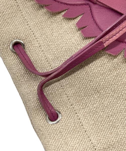 Yves Saint Laurent（イヴサンローラン）Yves Saint Laurent (イヴサンローラン) リヴゴーシュ ハート モチーフ レザー キャンバス トート バッグ ベージュ×ピンク サイズ:実寸参照の古着・服飾アイテム
