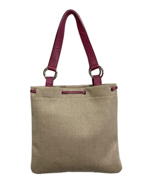 Yves Saint Laurent（イヴサンローラン）Yves Saint Laurent (イヴサンローラン) リヴゴーシュ ハート モチーフ レザー キャンバス トート バッグ ベージュ×ピンク サイズ:実寸参照の古着・服飾アイテム