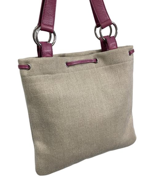 Yves Saint Laurent（イヴサンローラン）Yves Saint Laurent (イヴサンローラン) リヴゴーシュ ハート モチーフ レザー キャンバス トート バッグ ベージュ×ピンク サイズ:実寸参照の古着・服飾アイテム