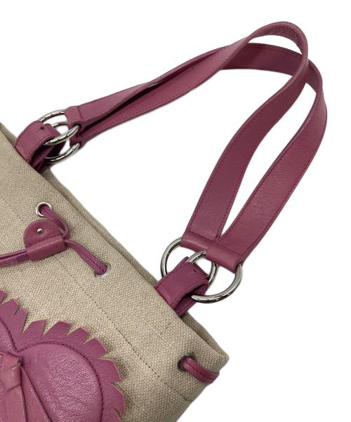 Yves Saint Laurent（イヴサンローラン）Yves Saint Laurent (イヴサンローラン) リヴゴーシュ ハート モチーフ レザー キャンバス トート バッグ ベージュ×ピンク サイズ:実寸参照の古着・服飾アイテム