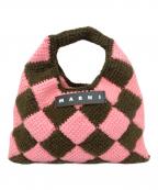 MARNI KIDSマルニ キッズ）の古着「DIAMOND CROCHET  ダイヤモンドクロッシェ　ハンドバッグ　ニットバッグ　ミニバッグ」｜ブラウン×ピンク
