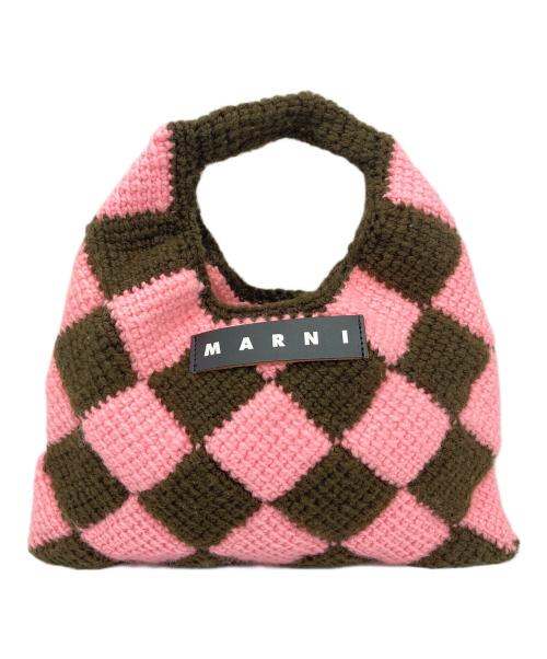 MARNI KIDS（マルニ キッズ）MARNI KIDS (マルニ キッズ) DIAMOND CROCHET  ダイヤモンドクロッシェ　ハンドバッグ　ニットバッグ　ミニバッグ ブラウン×ピンク サイズ:実寸参照の古着・服飾アイテム