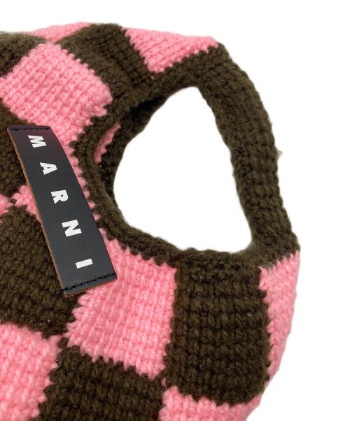 MARNI KIDS（マルニ キッズ）MARNI KIDS (マルニ キッズ) DIAMOND CROCHET  ダイヤモンドクロッシェ　ハンドバッグ　ニットバッグ　ミニバッグ ブラウン×ピンク サイズ:実寸参照の古着・服飾アイテム