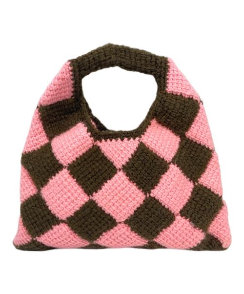 MARNI KIDS（マルニ キッズ）MARNI KIDS (マルニ キッズ) DIAMOND CROCHET  ダイヤモンドクロッシェ　ハンドバッグ　ニットバッグ　ミニバッグ ブラウン×ピンク サイズ:実寸参照の古着・服飾アイテム