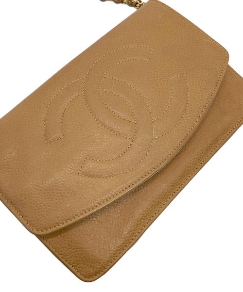CHANEL（シャネル）CHANEL (シャネル) キャビアスキン チェーンウォレット バッグ　ミニバッグ　ショルダーバッグ　セレモニー ベージュ サイズ:実寸参照の古着・服飾アイテム