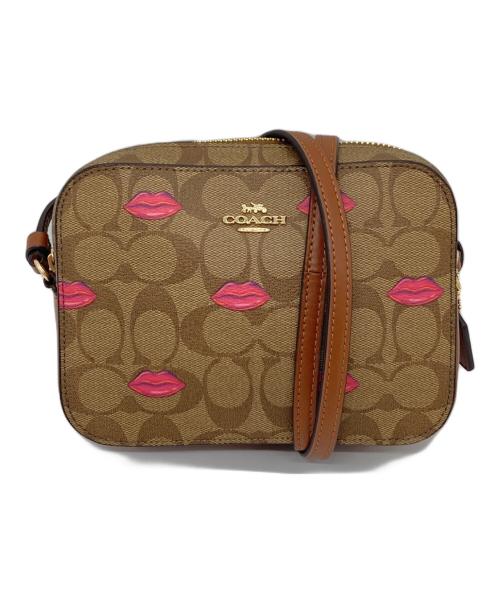 COACH（コーチ）COACH (コーチ) ミニ カメラ バッグ シグネチャー キャンバス ウィズ リップ プリント ブラウン サイズ:実寸参照の古着・服飾アイテム