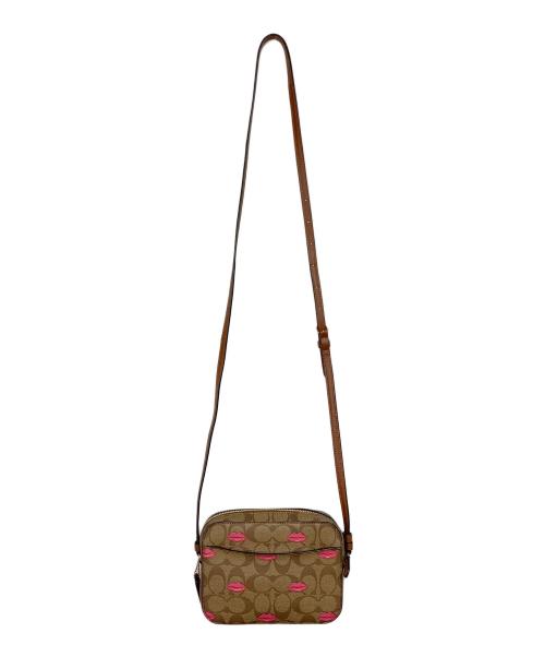 COACH（コーチ）COACH (コーチ) ミニ カメラ バッグ シグネチャー キャンバス ウィズ リップ プリント ブラウン サイズ:実寸参照の古着・服飾アイテム