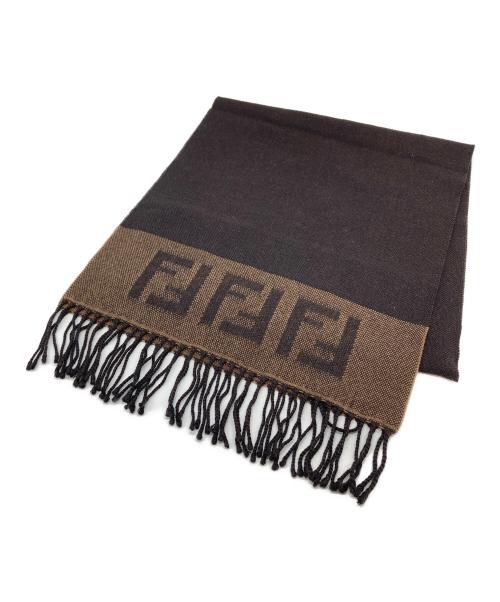 FENDI（フェンディ）FENDI (フェンディ) ロゴマフラー　ズッカ柄　イタリア製 ブラウン サイズ:実寸参照の古着・服飾アイテム