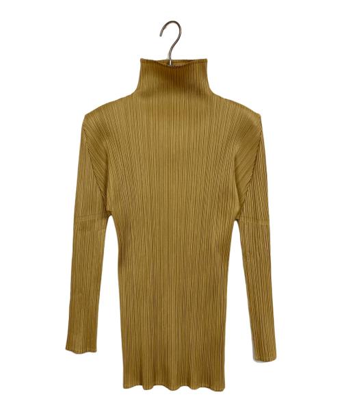 PLEATS PLEASE（プリーツプリーズ）PLEATS PLEASE (プリーツプリーズ) ハイネック ロングスリーブ プリーツ カットソー　ロングスリーブカットソー　デザインカットソー　日本製 イエロー サイズ:FREEの古着・服飾アイテム