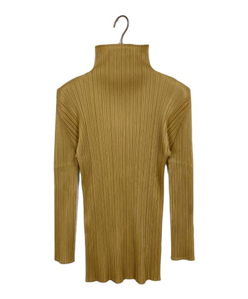 PLEATS PLEASE（プリーツプリーズ）PLEATS PLEASE (プリーツプリーズ) ハイネック ロングスリーブ プリーツ カットソー　ロングスリーブカットソー　デザインカットソー　日本製 イエロー サイズ:FREEの古着・服飾アイテム