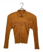 PLEATS PLEASEプリーツプリーズ）の古着「フリンジプリーツシャツ　デザインシャツ　日本製」｜オレンジ