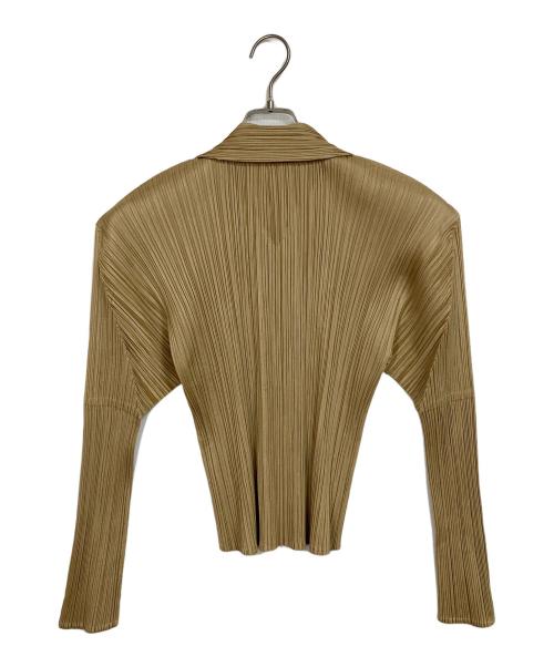 PLEATS PLEASE（プリーツプリーズ）PLEATS PLEASE (プリーツプリーズ) オブロング・カラープリーツカーディガン　デザインカーディガン　デザイントップス　日本製 ベージュ サイズ:4の古着・服飾アイテム