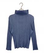 PLEATS PLEASEプリーツプリーズ）の古着「ハネックプリーツカットソー　デザインカットソー　デザインカットソー　ロングスリーブカットソー　日本製」｜ブルー