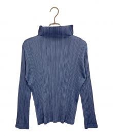 PLEATS PLEASE（プリーツプリーズ）の古着「ハネックプリーツカットソー　デザインカットソー　デザインカットソー　ロングスリーブカットソー　日本製」｜ブルー