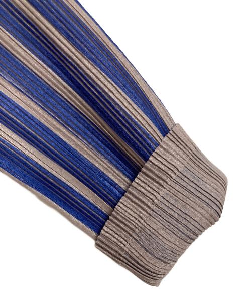 PLEATS PLEASE（プリーツプリーズ）PLEATS PLEASE (プリーツプリーズ) RIB PLEATS FEBRUARY  リブプリーツフェブラリー  ロングスリーブカットソー　ハイネックカットソー　デザイントップス　日本製 ベージュ×ブルー サイズ:03の古着・服飾アイテム