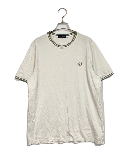 FRED PERRY（フレッドペリー）FRED PERRY (フレッドペリー) ロゴTシャツ ホワイト×グリーン サイズ:Lの古着・服飾アイテム