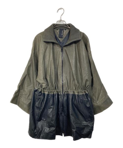 nine label（ナインレーベル）nine label (ナインレーベル) バイカラーレザーコート　羊革 ブラック×カーキ サイズ:Mの古着・服飾アイテム