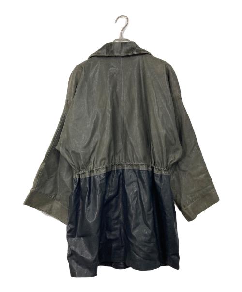 nine label（ナインレーベル）nine label (ナインレーベル) バイカラーレザーコート　羊革 ブラック×カーキ サイズ:Mの古着・服飾アイテム