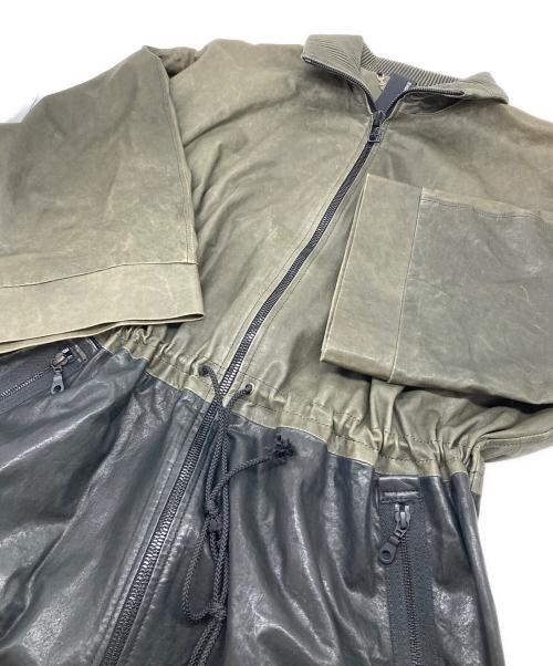 nine label（ナインレーベル）nine label (ナインレーベル) バイカラーレザーコート　羊革 ブラック×カーキ サイズ:Mの古着・服飾アイテム