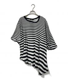UNDERCOVER（アンダーカバー）の古着「アシンメトリーボーダーカットソー　26SS」｜ホワイト×ブラック