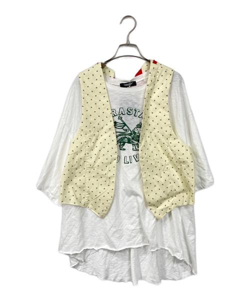 UNDERCOVER（アンダーカバー）UNDERCOVER (アンダーカバー) ベスト付きビッグTシャツ イエロー×ホワイト サイズ:2の古着・服飾アイテム