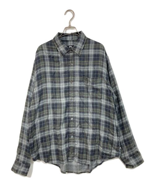 stussy（ステューシー）stussy (ステューシー) MATTHEW PLAID SHIRT チェックシャツ グレー サイズ:Lの古着・服飾アイテム