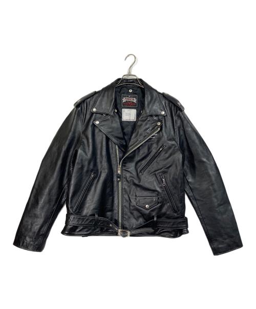 sacai（サカイ）sacai (サカイ) Schott (ショット) MADSAKI (マドサキ) バックプリント ダブルライダースジャケット ブラック サイズ:4の古着・服飾アイテム