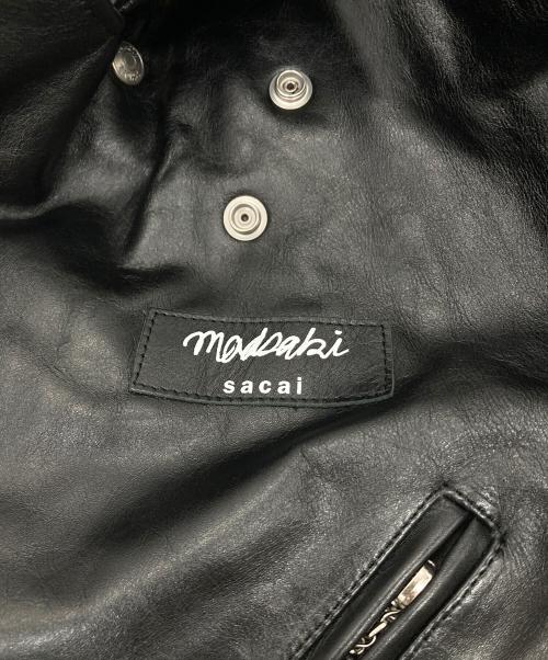 sacai（サカイ）sacai (サカイ) Schott (ショット) MADSAKI (マドサキ) バックプリント ダブルライダースジャケット ブラック サイズ:4の古着・服飾アイテム