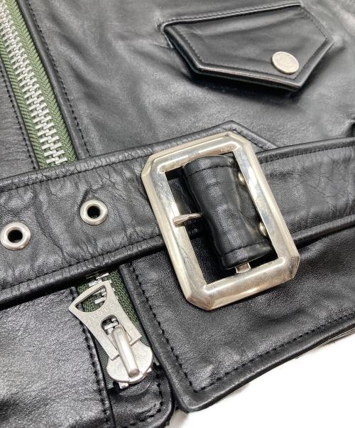 sacai（サカイ）sacai (サカイ) Schott (ショット) MADSAKI (マドサキ) バックプリント ダブルライダースジャケット ブラック サイズ:4の古着・服飾アイテム