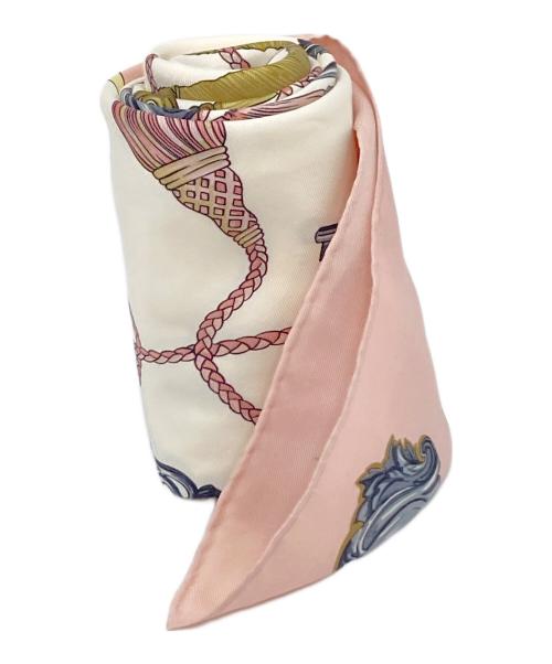 HERMES（エルメス）HERMES (エルメス) カレ90  Les Cles シルクスカーフ ホワイト×ピンク サイズ:実寸参照の古着・服飾アイテム