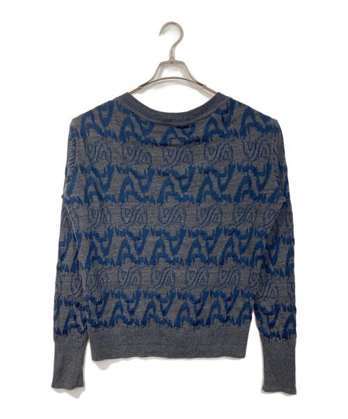 Vivienne Westwood RED LABEL（ヴィヴィアンウエストウッドレッドレーベル）Vivienne Westwood RED LABEL (ヴィヴィアンウエストウッドレッドレーベル) オーブボタン 総柄カーディガン　日本製 グレー×ネイビー サイズ:Mの古着・服飾アイテム