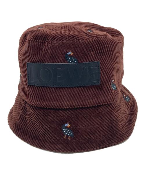 LOEWE（ロエベ）LOEWE (ロエベ) 鳥刺繍コーデュロイバケットハット　代理店表記有 ブラウン サイズ:59の古着・服飾アイテム