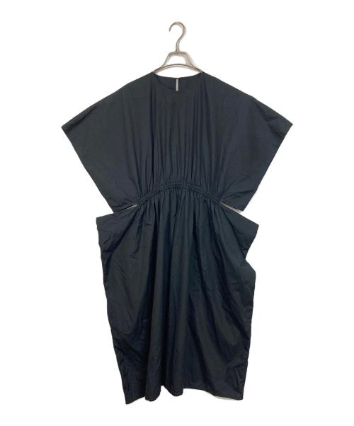 homspun（ホームスパン）homspun (ホームスパン) 100/2ブロード ワイドスリーブ ギャザーワンピース　ロングワンピース　日本製 ブラック サイズ:Sの古着・服飾アイテム