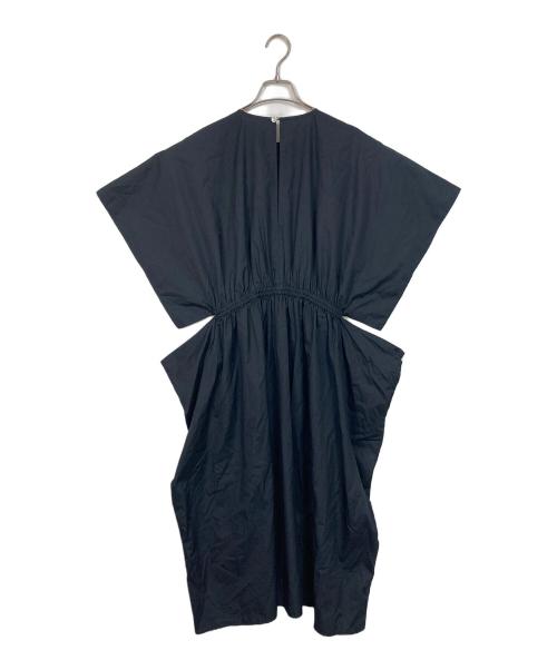 homspun（ホームスパン）homspun (ホームスパン) 100/2ブロード ワイドスリーブ ギャザーワンピース　ロングワンピース　日本製 ブラック サイズ:Sの古着・服飾アイテム