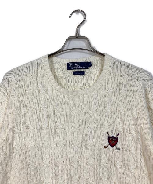 POLO RALPH LAUREN（ポロ・ラルフローレン）POLO RALPH LAUREN (ポロ・ラルフローレン) 【古着】ゴルフ柄ケーブルニット　コットンニット ホワイト サイズ:Mの古着・服飾アイテム