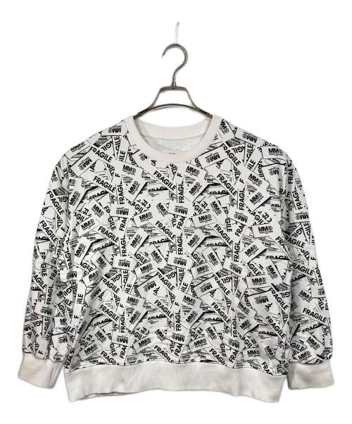 MM6 Maison Margiela（エムエムシックスメゾンマルジェラ）MM6 Maison Margiela (エムエムシックスメゾンマルジェラ) ロゴスウェット　デザイントップス　総柄　22SS ホワイト サイズ:16の古着・服飾アイテム