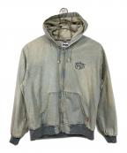 90909090）の古着「King Logo Vintage Denim Hoodie キングロゴヴィンテージデニムフーディー  デニムジャケット　アウター」｜ブルー