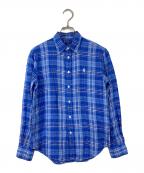 POLO RALPH LAURENポロ・ラルフローレン）の古着「リネンシャツ　長袖シャツ　チェックシャツ　ポニー刺繍」｜ブルー