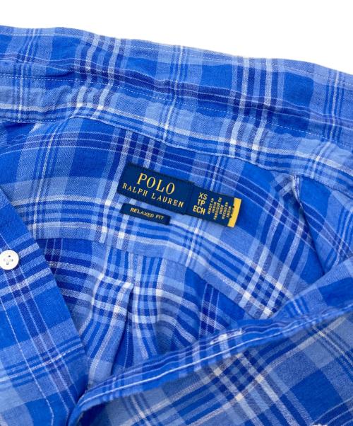 POLO RALPH LAUREN（ポロ・ラルフローレン）POLO RALPH LAUREN (ポロ・ラルフローレン) リネンシャツ　長袖シャツ　チェックシャツ　ポニー刺繍 ブルー サイズ:XSの古着・服飾アイテム