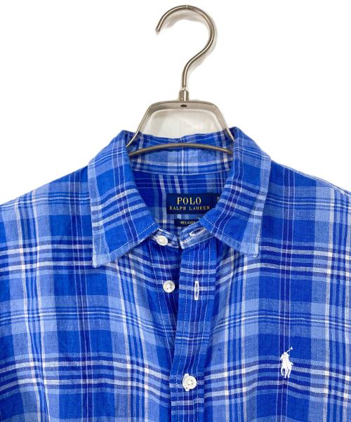 POLO RALPH LAUREN（ポロ・ラルフローレン）POLO RALPH LAUREN (ポロ・ラルフローレン) リネンシャツ　長袖シャツ　チェックシャツ　ポニー刺繍 ブルー サイズ:XSの古着・服飾アイテム