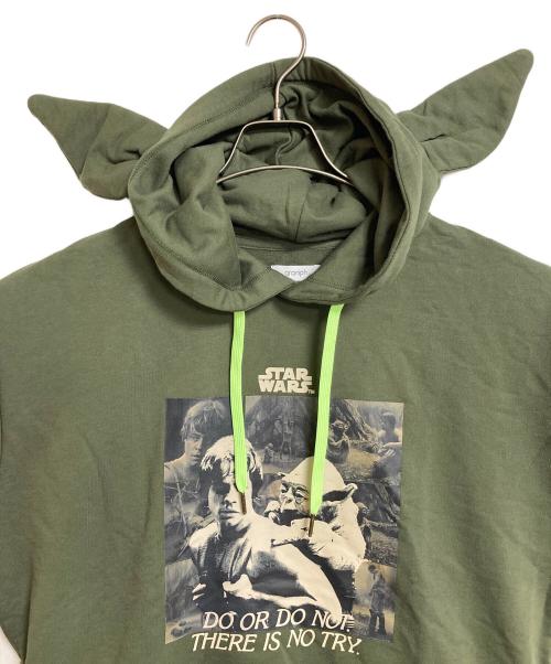 graniph（グラニフ）graniph (グラニフ) STAR WARS (スターウォーズ) やるか、やらぬかだ。｜ビッグシルエット半袖パーカー　ヨーダ カーキ サイズ:M 未使用品の古着・服飾アイテム