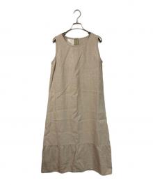 fog linen work（フォグリネンワーク）の古着「ノースリーブリネンワンピース　ロングワンピース」｜ベージュ