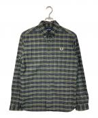 FRED PERRYフレッドペリー）の古着「Brushed Oxford Tartan Shirt  ブラッシュドオックスフォードタータンシャツ　長袖シャツ　チェックシャツ　ワンポイント刺繍」｜カーキ