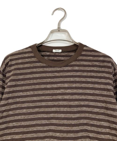 SEA（シー）SEA (シー) SKATER L/S TEE ボーダーロングスリーブカットソー Tシャツ ブラウンの古着・服飾アイテム