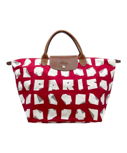 LONGCHAMP（ロンシャン）LONGCHAMP (ロンシャン) vahram muratyan (ヴァラムミュラティアン) トートバッグ　舟型トート レッド×ホワイト サイズ:実寸参照の古着・服飾アイテム