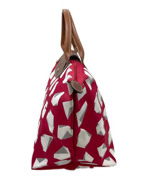 LONGCHAMP（ロンシャン）LONGCHAMP (ロンシャン) vahram muratyan (ヴァラムミュラティアン) トートバッグ　舟型トート レッド×ホワイト サイズ:実寸参照の古着・服飾アイテム
